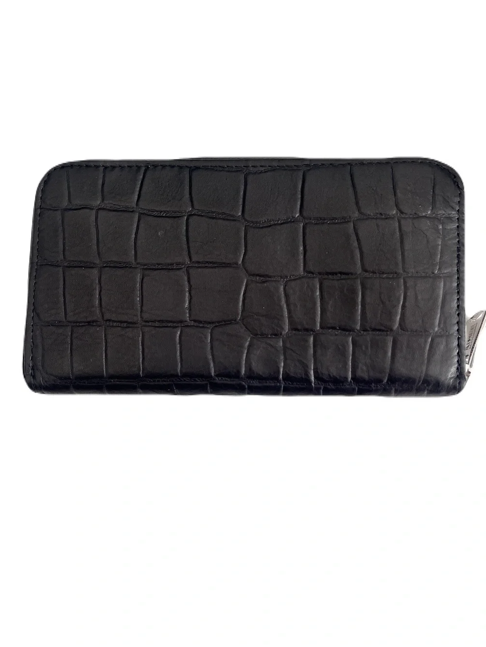 Aimee Kestenberg Black Croc Embossed Leather Long Continental Zip Around Wallet